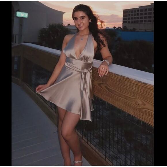 ZARA V-Neckline Short Dress NWT – Taupe Gray – Size L - Picture 14 of 16